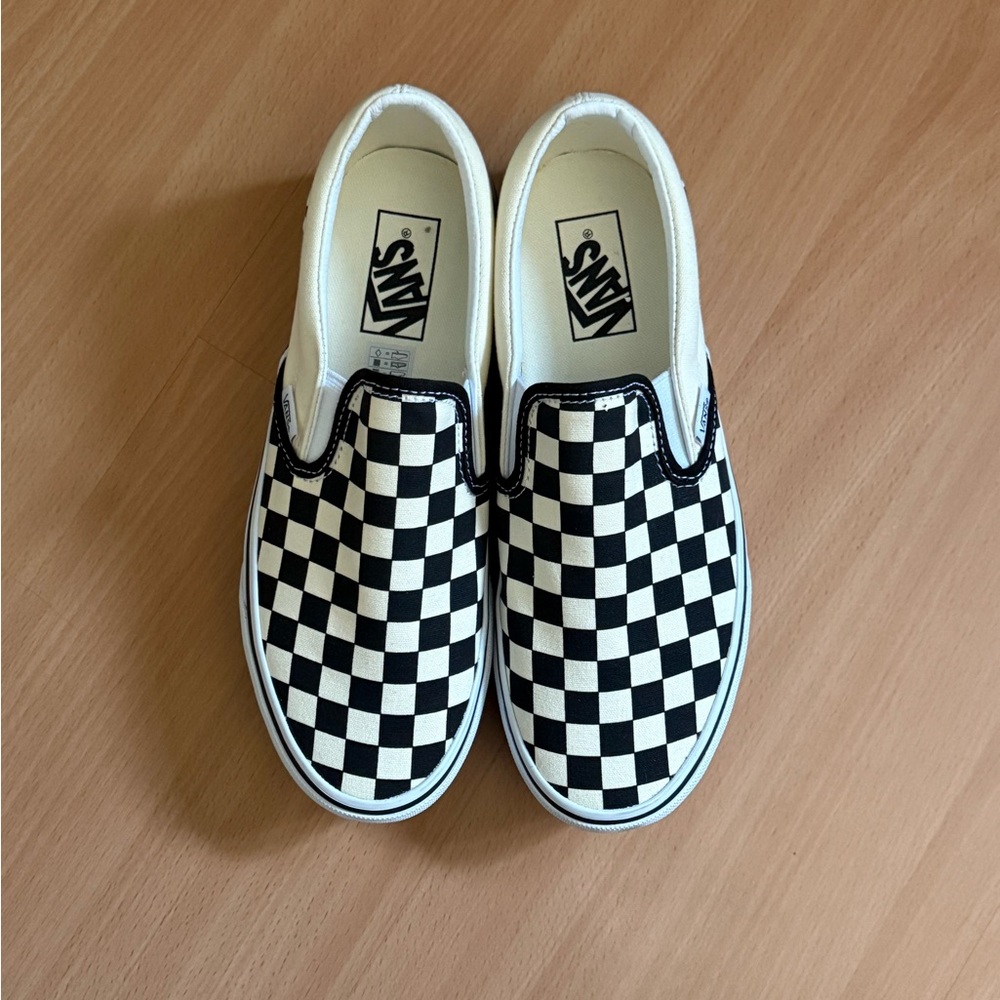 Vans Adult Checkerboard Slip-On Shoes - Black and White